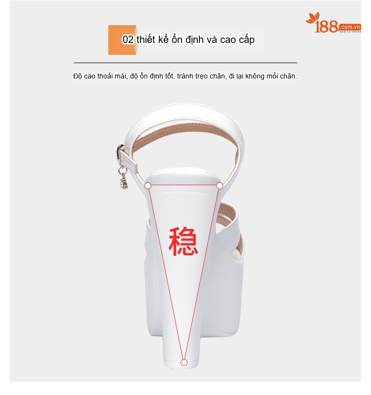 Giày Sandal Cao Gót Nữ Quai Chữ X Đế Xuồng Gót Cao 10cm - 12cm Màu Trắng, Đen chi tiết 8
