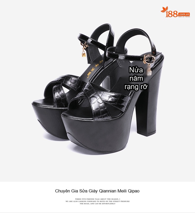 Giày Sandal Cao Gót Nữ Quai Chữ X Đế Xuồng Gót Cao 15cm Màu Đen, Trắng chi tiết 16