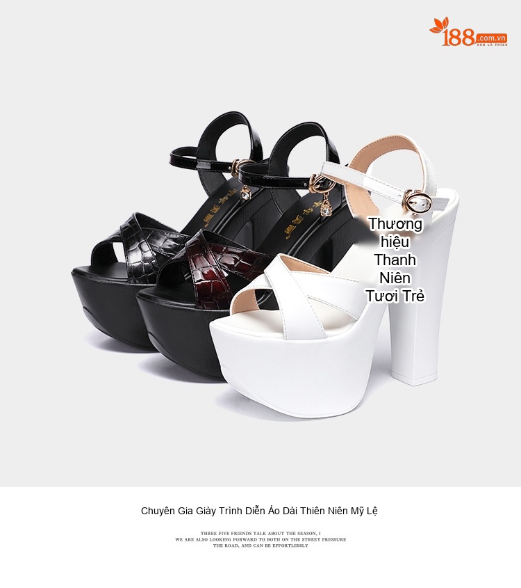 Giày Sandal Cao Gót Nữ Quai Chữ X Đế Xuồng Gót Cao 15cm Màu Đen, Trắng chi tiết 17