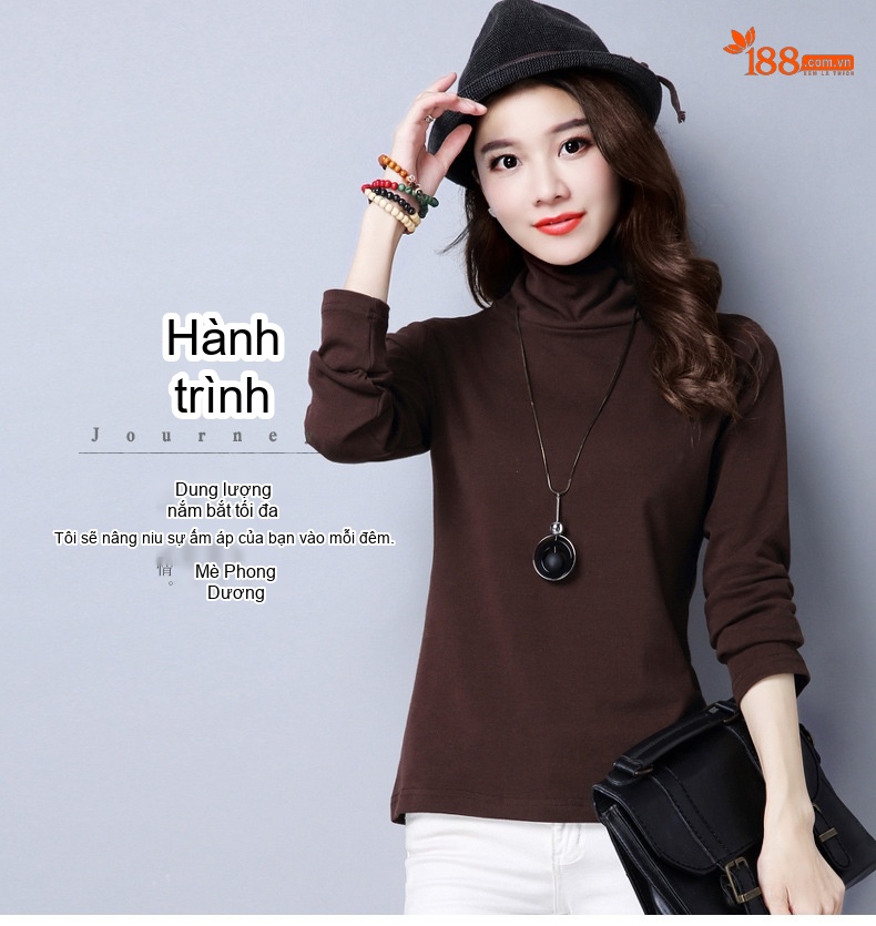 Áo Thun Cổ Lọ Dài Tay Nữ Dáng Ôm Màu Đen, Nâu, Vàng chi tiết 6
