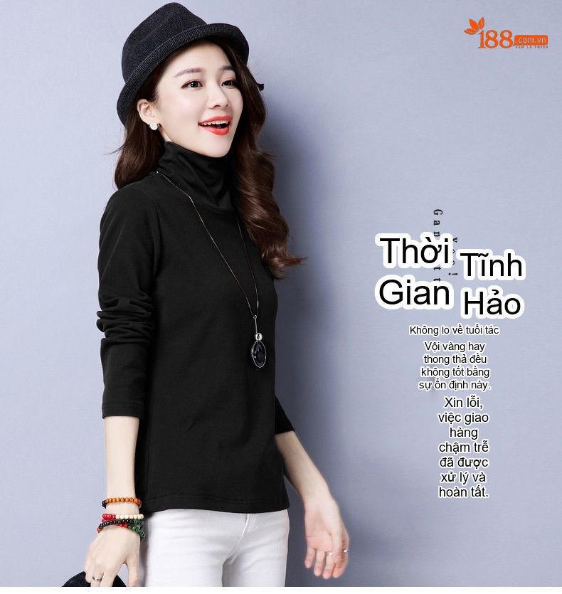 Áo Thun Cổ Lọ Dài Tay Nữ Dáng Ôm Màu Đen, Nâu, Vàng chi tiết 8