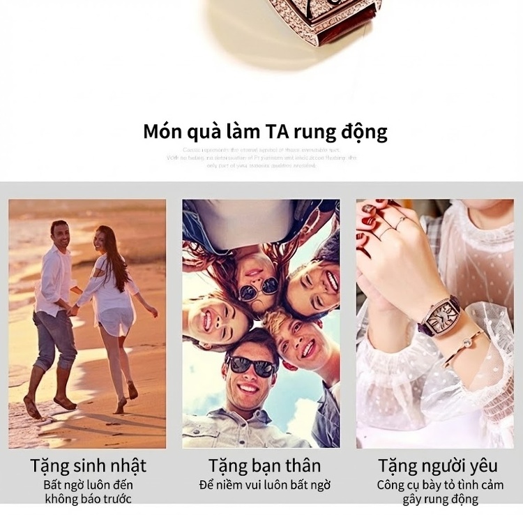 Đồng Hồ Nữ Dây Da Thật Mặt Chữ Nhật Đính Đá Phong Cách Cổ Điển Màu Đen, Đỏ, Trắng, Nâu... chi tiết 12