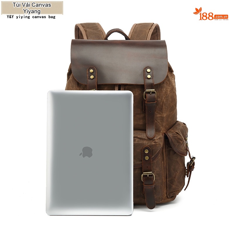 Balo Đôi Nam Nữ Vải Canvas Sáp Dầu Phối Da Bò Đi Học Du Lịch Đựng Laptop Màu Nâu, Đen, Xám, Xanh...