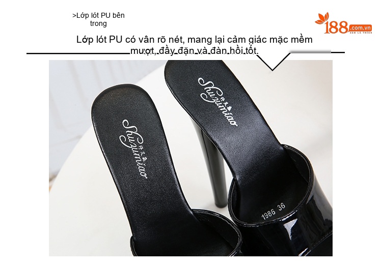 Dép Cao Gót Nữ Da Bóng Chiều Cao Đế Khoảng 17cm Gót Nhọn Hở Mũi Màu Đen, Đỏ, Trắng, Bạc... chi tiết 3
