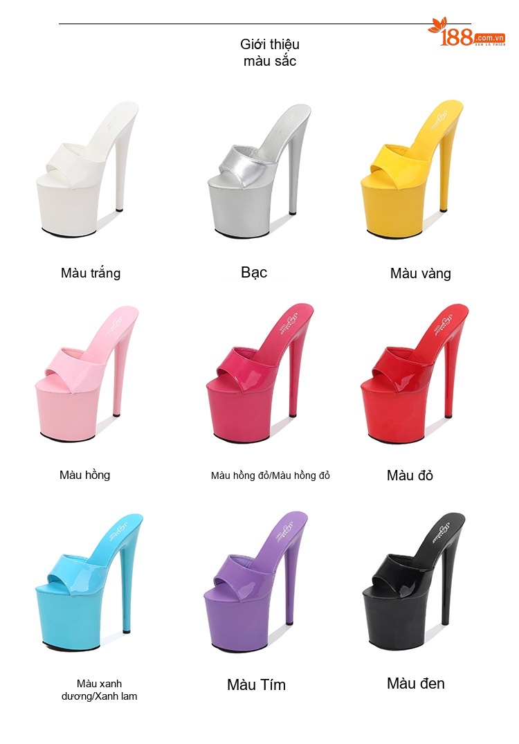 Dép Cao Gót Nữ Da Bóng Chiều Cao Đế Khoảng 17cm Gót Nhọn Hở Mũi Màu Đen, Đỏ, Trắng, Bạc... chi tiết 2