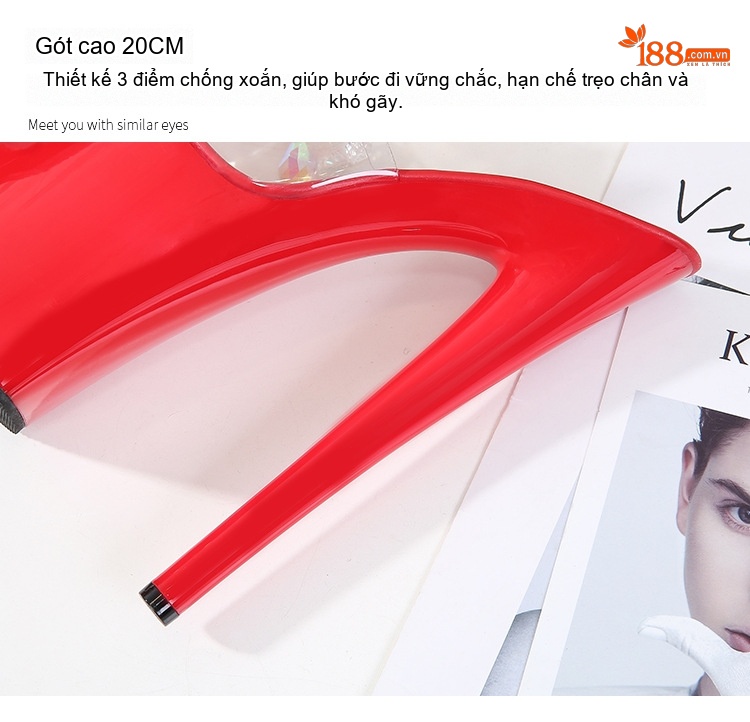 Dép Cao Gót Nữ Quai Trong Suốt Đính Đá Chiều Cao Đế Khoảng 17cm 20cm Màu Đen, Đỏ, Trắng, Tím... chi tiết 7