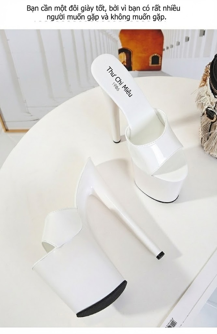 Dép Cao Gót Nữ Da Bóng Chiều Cao Đế Khoảng 17cm Gót Nhọn Hở Mũi Màu Đen, Đỏ, Trắng, Bạc... chi tiết 22