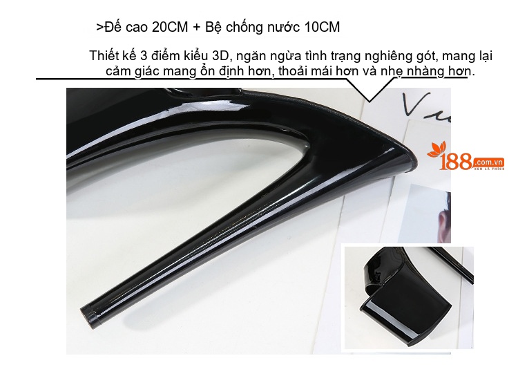 Dép Cao Gót Nữ Da Bóng Chiều Cao Đế Khoảng 17cm Gót Nhọn Hở Mũi Màu Đen, Đỏ, Trắng, Bạc... chi tiết 4