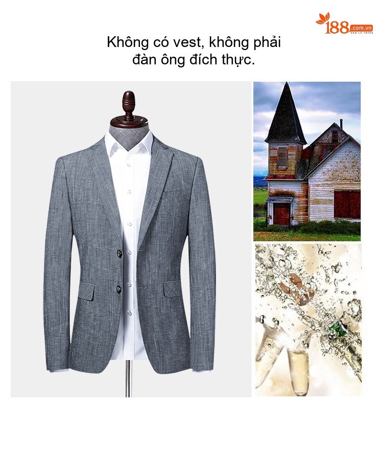 Áo Vest Blazer Nam Cotton Modal Mỏng Dáng Ôm Phong Cách Hàn Quốc Màu Xám chi tiết 9