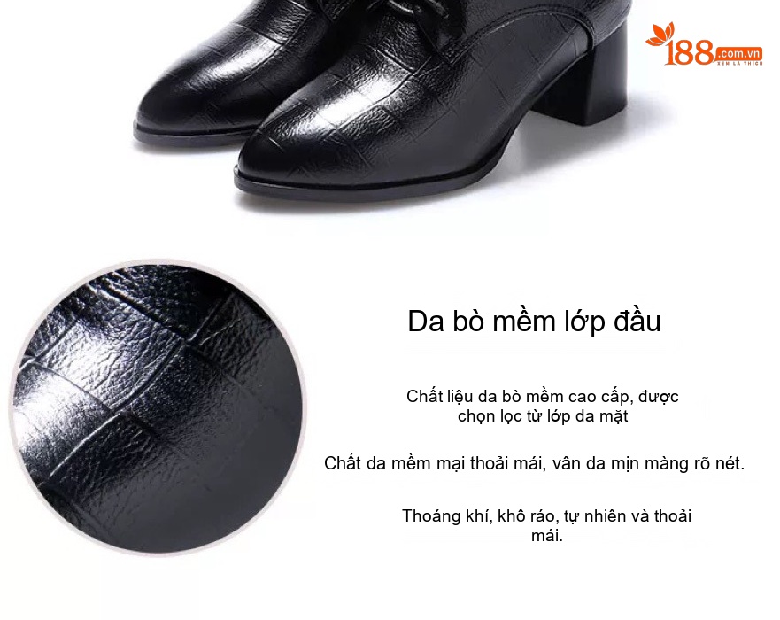 Giày Oxford Nữ Da Thật Chiều Cao Đế Khoảng 5cm Màu Đen, Đỏ chi tiết 4