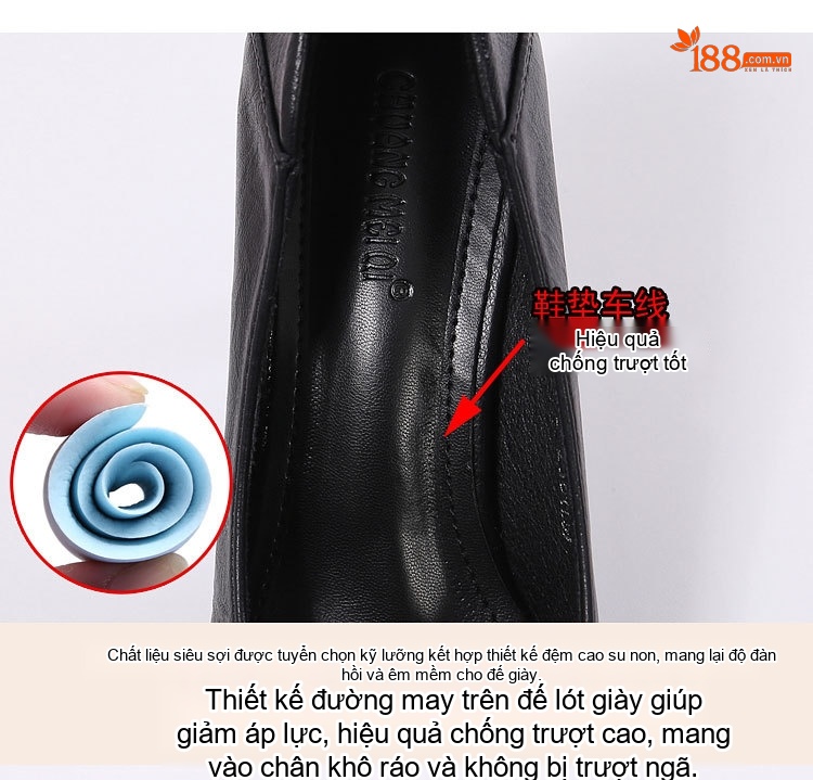 Giày Cao Gót Nữ Mũi Nhọn Da Bóng Đính Đá Chiều Cao Đế Khoảng 5cm Màu Đen, Kem chi tiết 8
