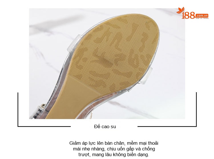 Giày Sandal Cao Gót Nữ Trong Suốt Quai Mảnh Đính Đá Gót Cao 8cm Màu Bạc chi tiết 8