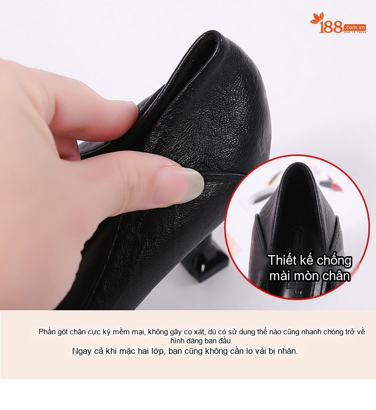 Giày Cao Gót Nữ Mũi Nhọn Da Bóng Đính Đá Chiều Cao Đế Khoảng 5cm Màu Đen, Kem chi tiết 9