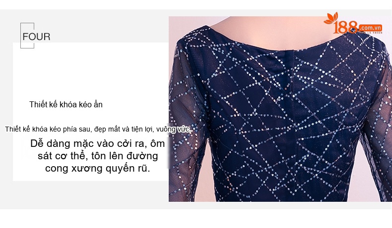 Váy Dạ Hội Nữ dáng chữ A, Tay Lỡ Thanh Lịch, Trang Nhã Màu Xanh Navy chi tiết 6