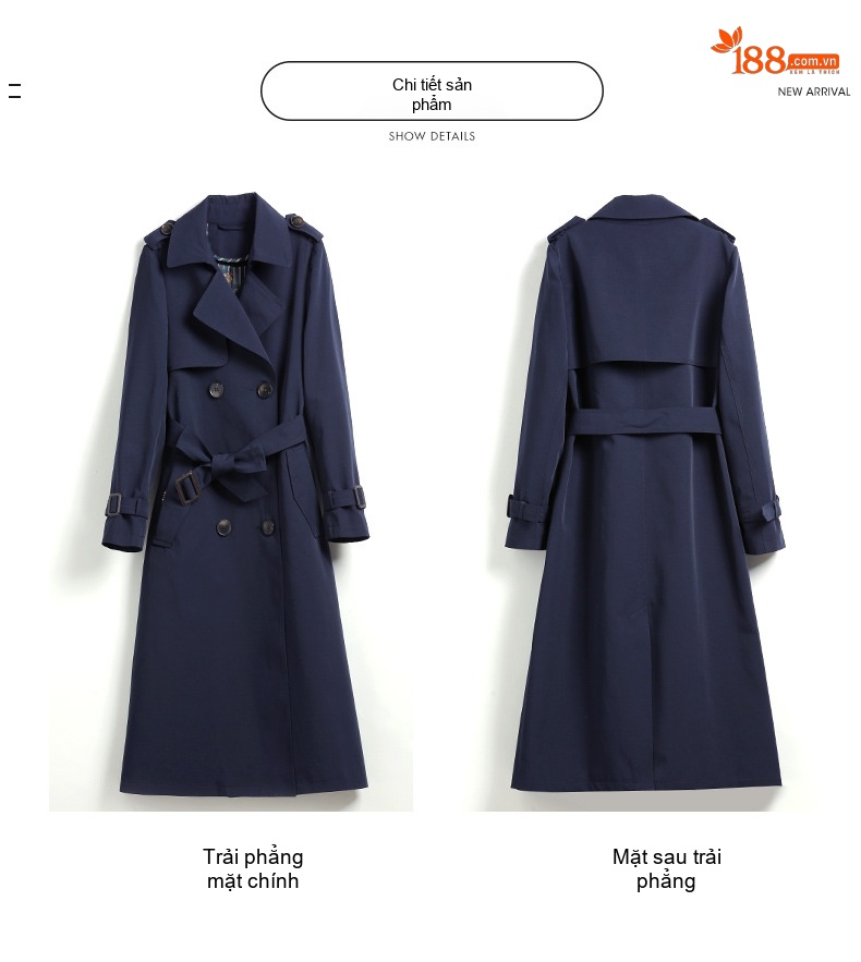 Áo Khoác Trench Coat Nữ Dáng Dài Phong Cách Anh Quốc Màu Be, Đỏ, Xanh Navy chi tiết 18