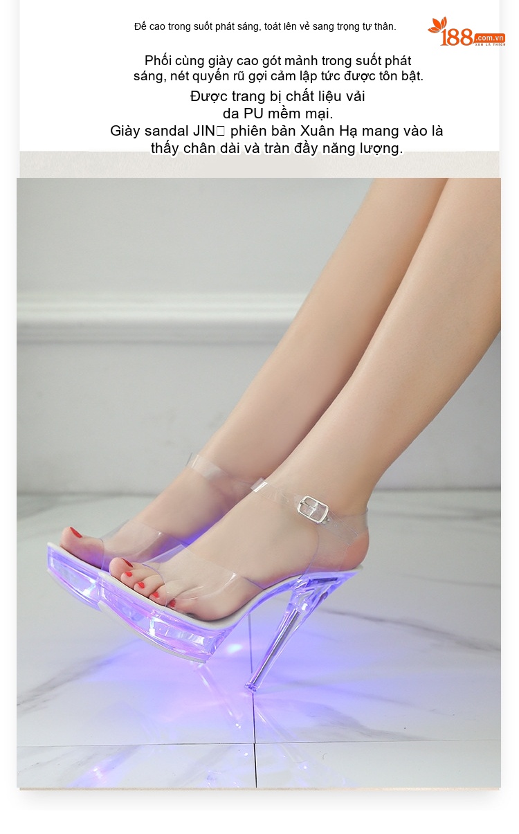 Giày Sandal Cao Gót Nữ Quai Trong Suốt Gót Nhọn Phát Sáng Gót Cao 10cm - 12cm chi tiết 1