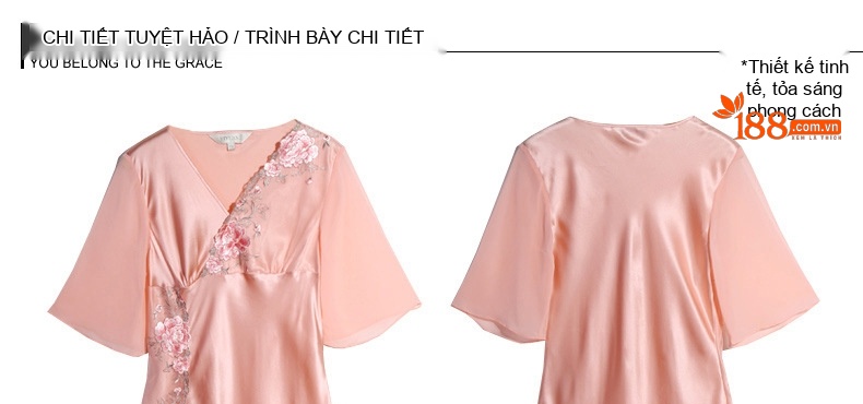 Váy ngủ lụa tơ tằm 100% thêu hoa ren quyến rũ chi tiết 13