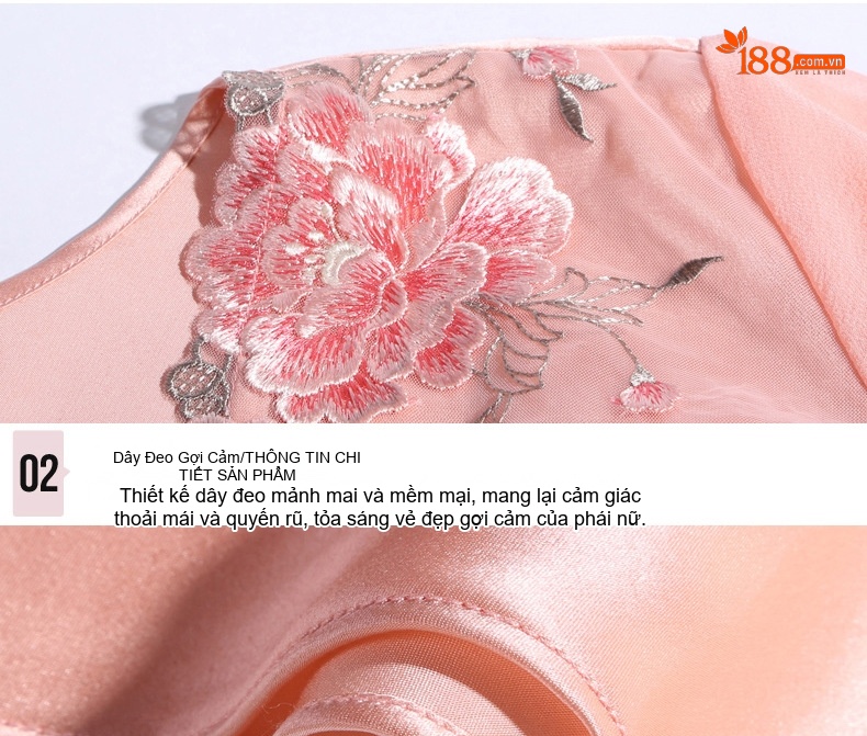 Váy ngủ lụa tơ tằm 100% thêu hoa ren quyến rũ chi tiết 15
