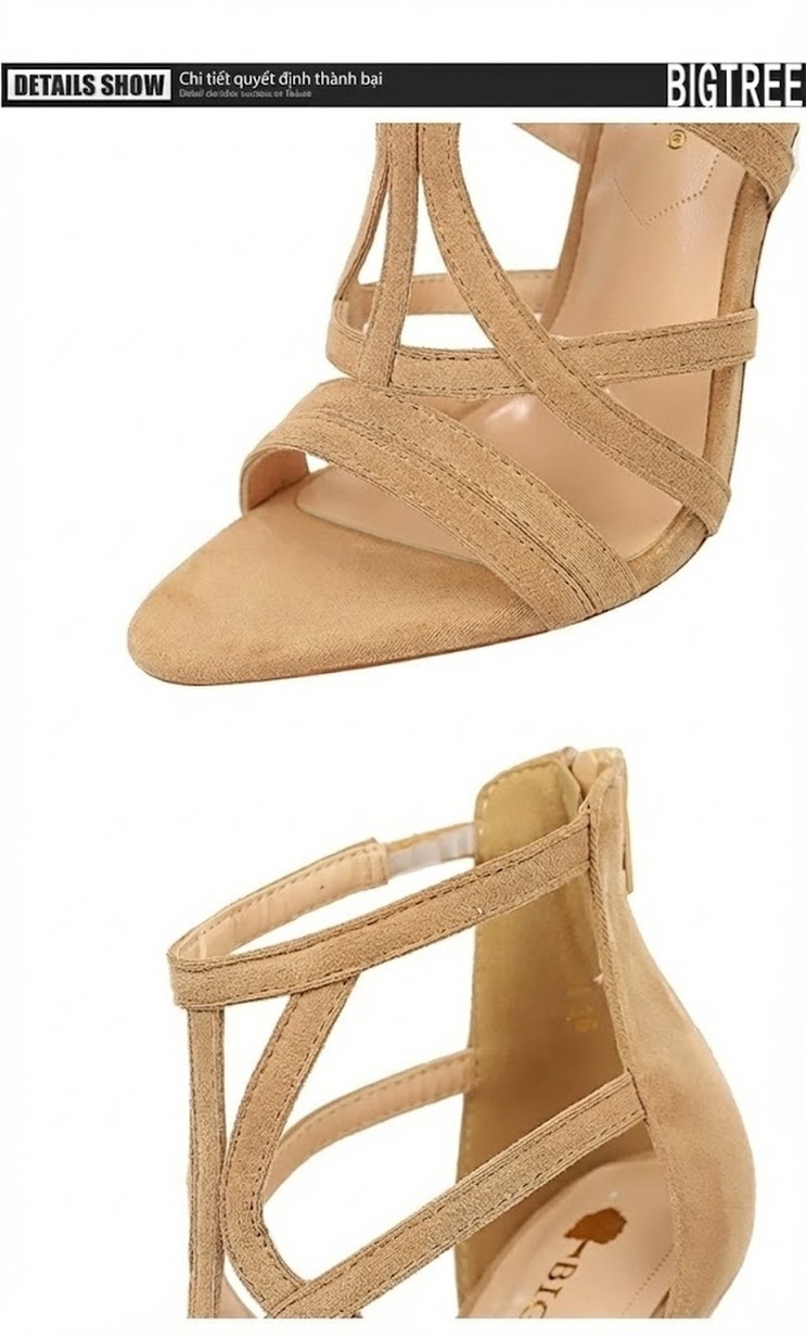 Giày Sandal Cao Gót Nữ Nỉ Hở Ngón Quai Lượn Sóng Gót Cao 10cm - 12cm Màu Be, Xanh, Đen, Đỏ... chi tiết 31