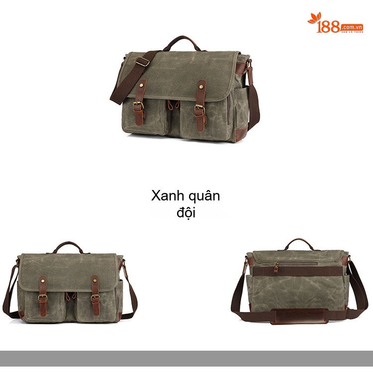 Túi Đeo Chéo Nam Vải Canvas Sáp Ong Phối Da Màu Xanh Rêu, Xám, Đen, Nâu... chi tiết 4