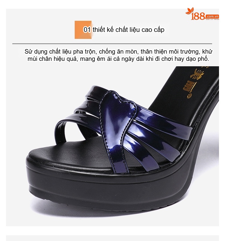 Giày Sandal Cao Gót Nữ Quai Ngang Da Bóng Gót Cao 10cm Màu Xanh Dương, Đen, Đỏ, Trắng... chi tiết 7