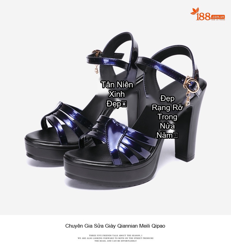 Giày Sandal Cao Gót Nữ Quai Ngang Da Bóng Gót Cao 10cm Màu Xanh Dương, Đen, Đỏ, Trắng... chi tiết 19