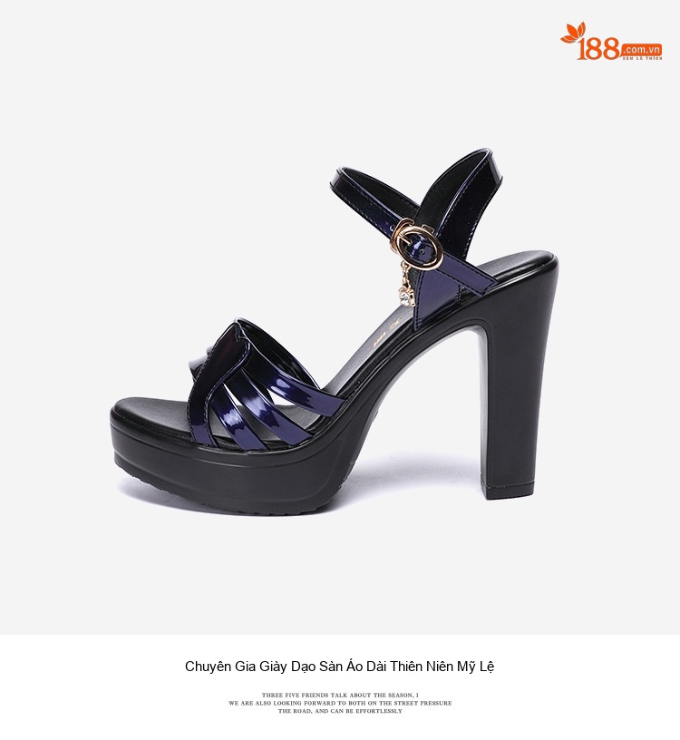 Giày Sandal Cao Gót Nữ Quai Ngang Da Bóng Gót Cao 10cm Màu Xanh Dương, Đen, Đỏ, Trắng... chi tiết 17