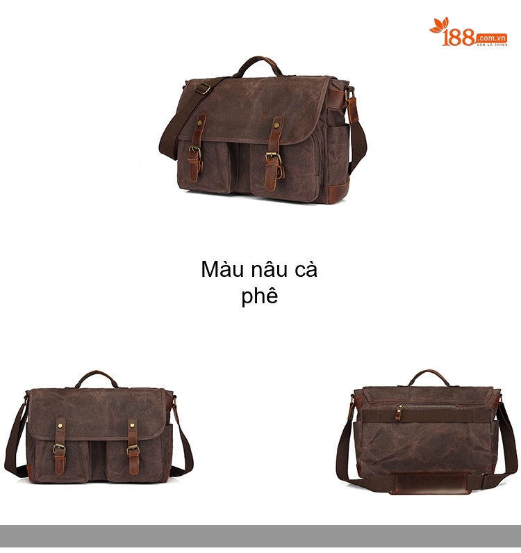 Túi Đeo Chéo Nam Vải Canvas Sáp Ong Phối Da Màu Xanh Rêu, Xám, Đen, Nâu... chi tiết 3