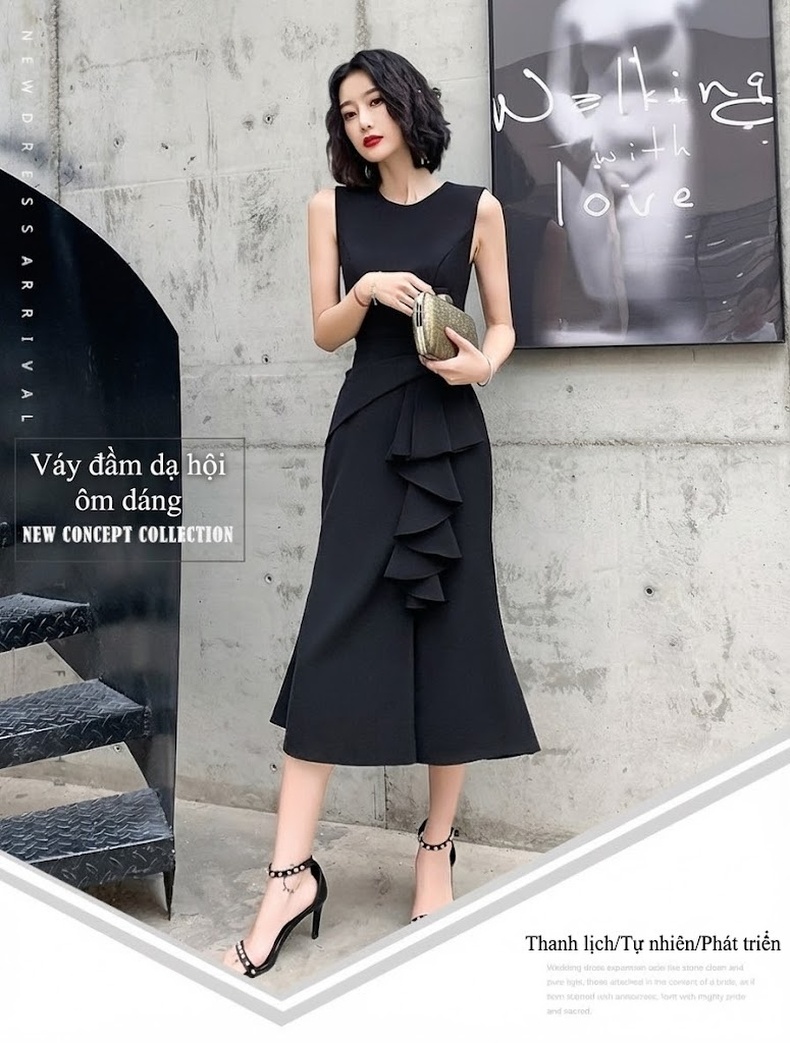 Váy Đầm Dự Tiệc Nữ Dáng Ôm Đuôi Cá Thanh Lịch Màu Đen chi tiết 1