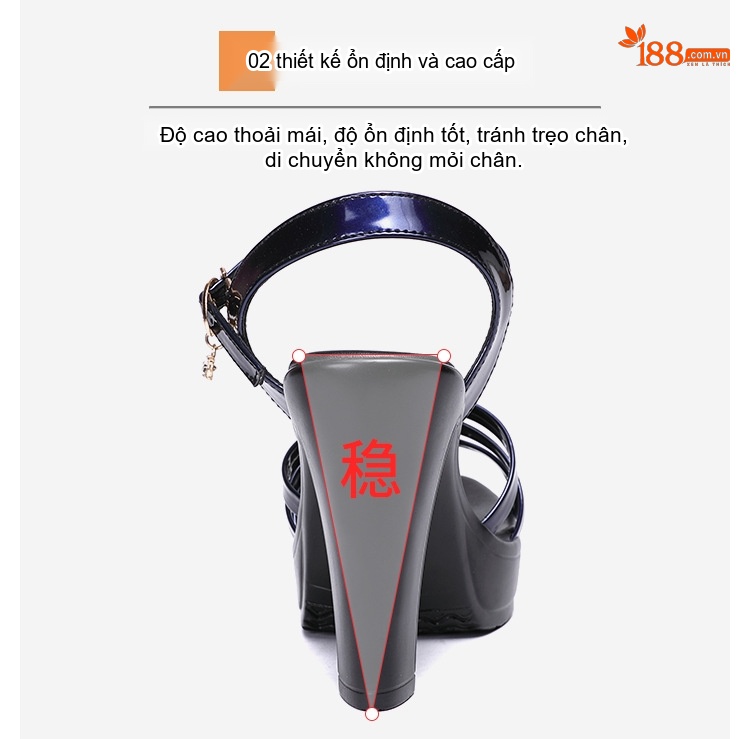 Giày Sandal Cao Gót Nữ Quai Ngang Da Bóng Gót Cao 10cm Màu Xanh Dương, Đen, Đỏ, Trắng... chi tiết 8