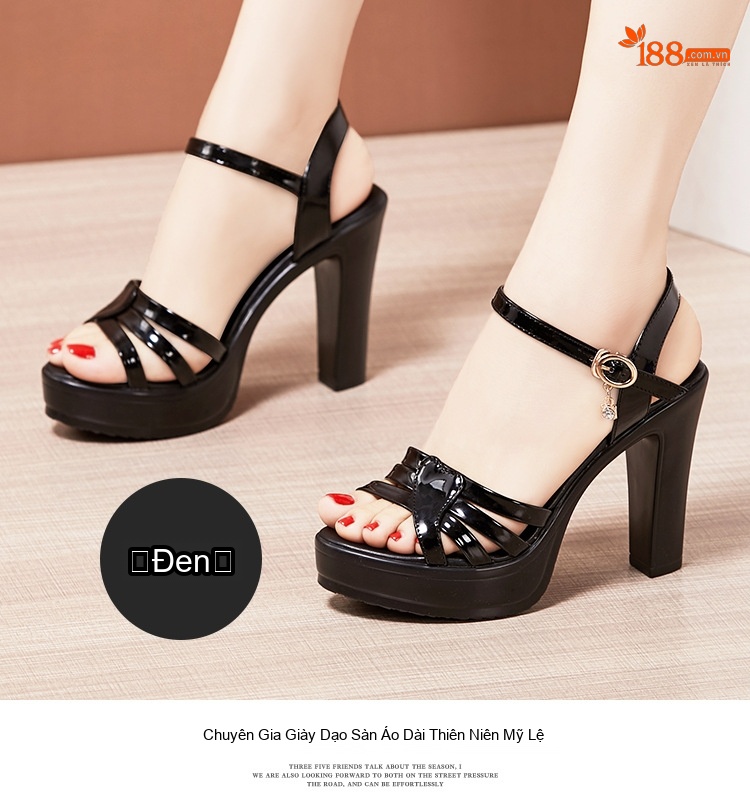 Giày Sandal Cao Gót Nữ Quai Ngang Da Bóng Gót Cao 10cm Màu Xanh Dương, Đen, Đỏ, Trắng... chi tiết 13