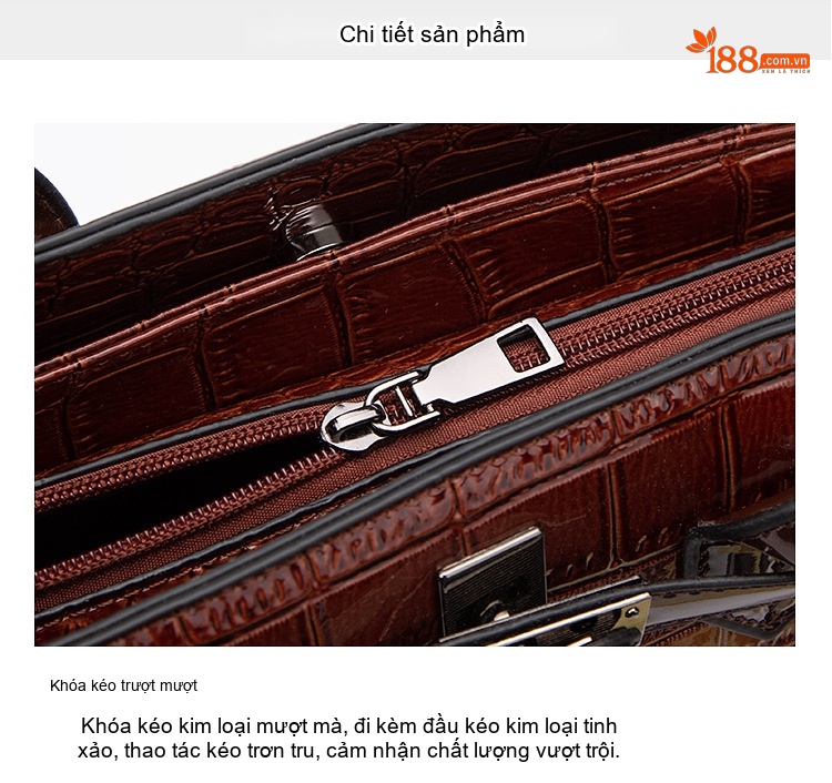 Túi Xách Nữ Da Bóng Vân Cá Sấu Bộ 2 Món Túi Đeo Vai, Túi Xách Tay Màu Nâu Đỏ, Đen, Đỏ chi tiết 19