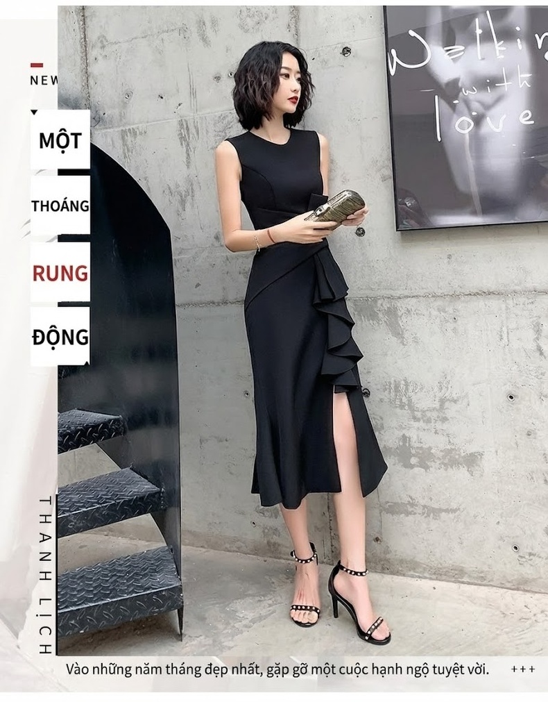 Váy Đầm Dự Tiệc Nữ Dáng Ôm Đuôi Cá Thanh Lịch Màu Đen chi tiết 2