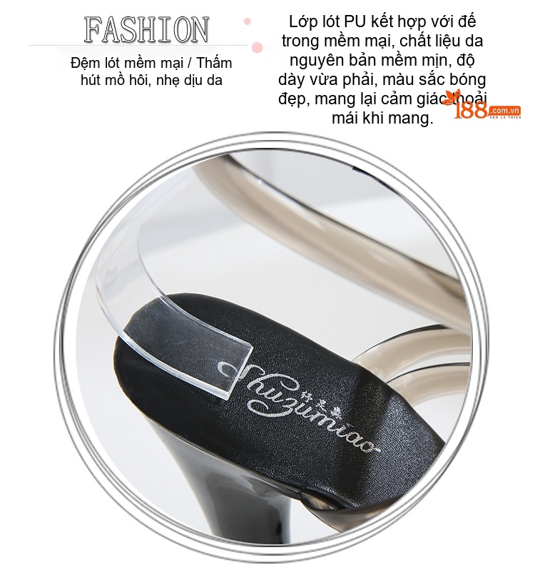 Giày Sandal Cao Gót Nữ Quai Trong Da Bóng Gót Cao 12cm Màu Đen, Đỏ, Hồng, Trắng... chi tiết 3