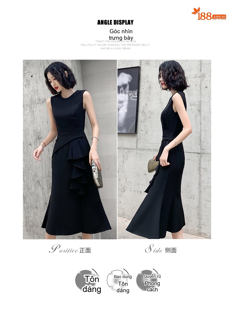Váy Đầm Dự Tiệc Nữ Dáng Ôm Đuôi Cá Thanh Lịch Màu Đen chi tiết 7