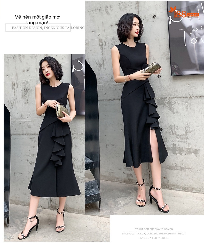 Váy Đầm Dự Tiệc Nữ Dáng Ôm Đuôi Cá Thanh Lịch Màu Đen chi tiết 10