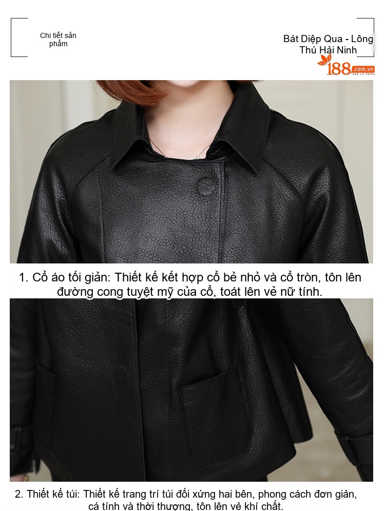 Áo Khoác Da Cừu Nữ Dáng Ngắn Màu Đen, Xanh Olive chi tiết 17