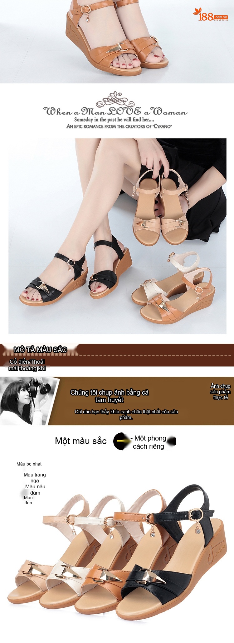 Dép Sandal Nữ Đế Xuồng Quai Hậu Mềm Mại Thoải Mái Đế Cao 4cm - 5cm Màu Be, Đen, Nâu chi tiết 10