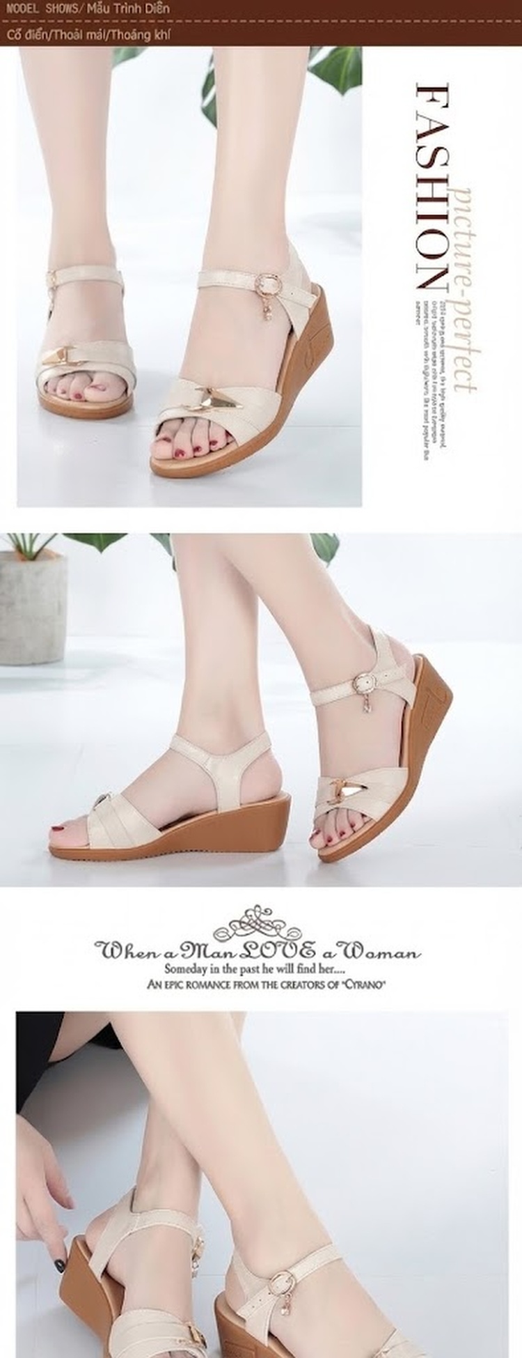 Dép Sandal Nữ Đế Xuồng Quai Hậu Mềm Mại Thoải Mái Đế Cao 4cm - 5cm Màu Be, Đen, Nâu chi tiết 3