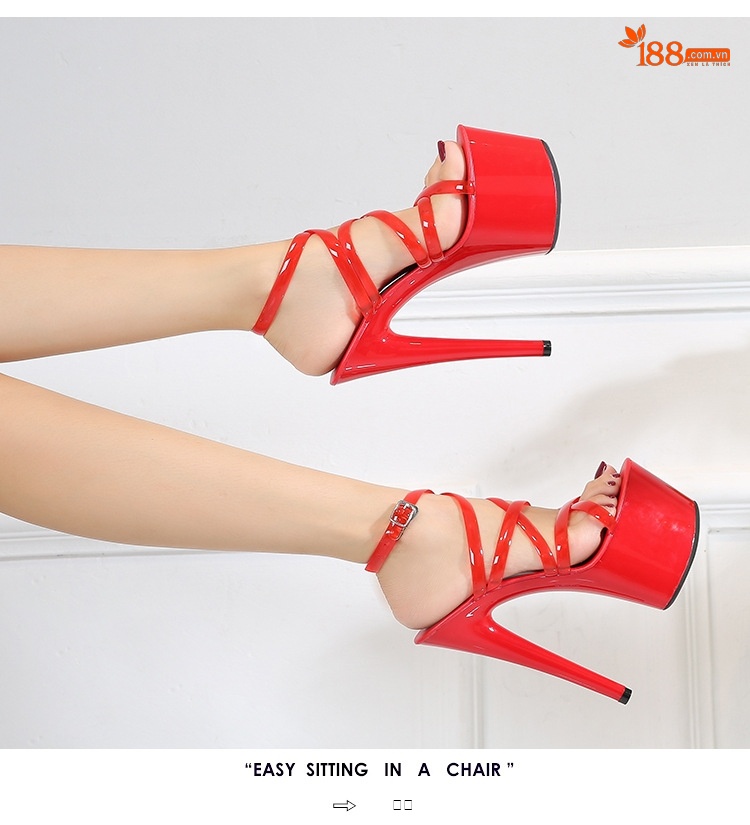 Giày Sandal Cao Gót Nữ Quai Trong Da Bóng Gót Cao 12cm Màu Đen, Đỏ, Hồng, Trắng... chi tiết 12