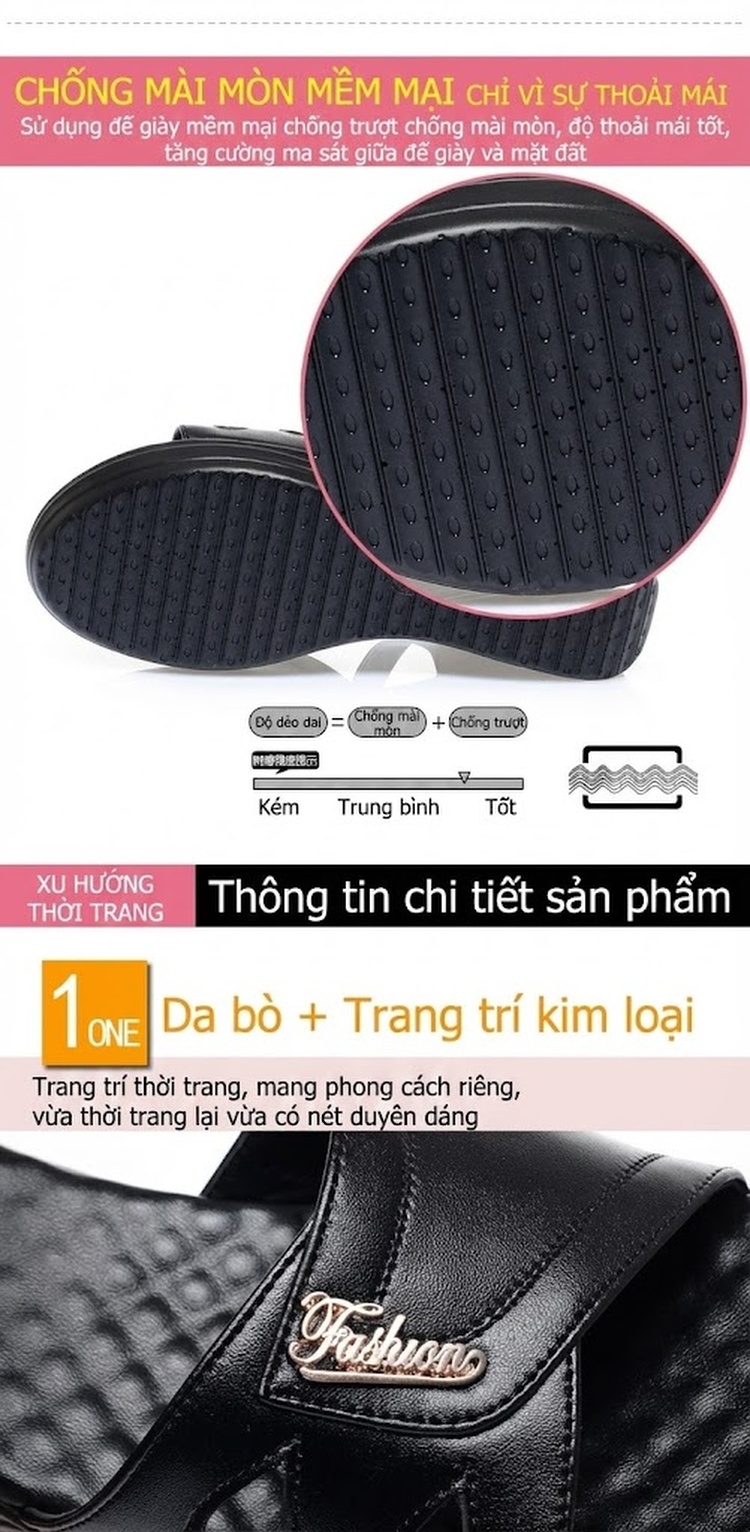 Dép Sandal Nữ Quai Ngang Đế Xuồng Da Bóng Đế Cao 4cm - 5cm Màu Đen, Trắng, Đỏ chi tiết 5