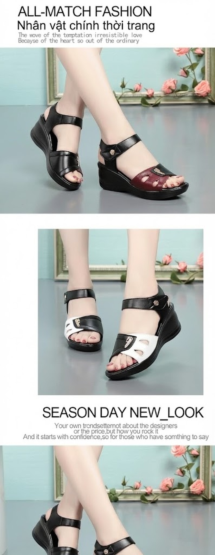 Dép Sandal Nữ Quai Ngang Đế Xuồng Da Bóng Đế Cao 4cm - 5cm Màu Đen, Trắng, Đỏ chi tiết 9