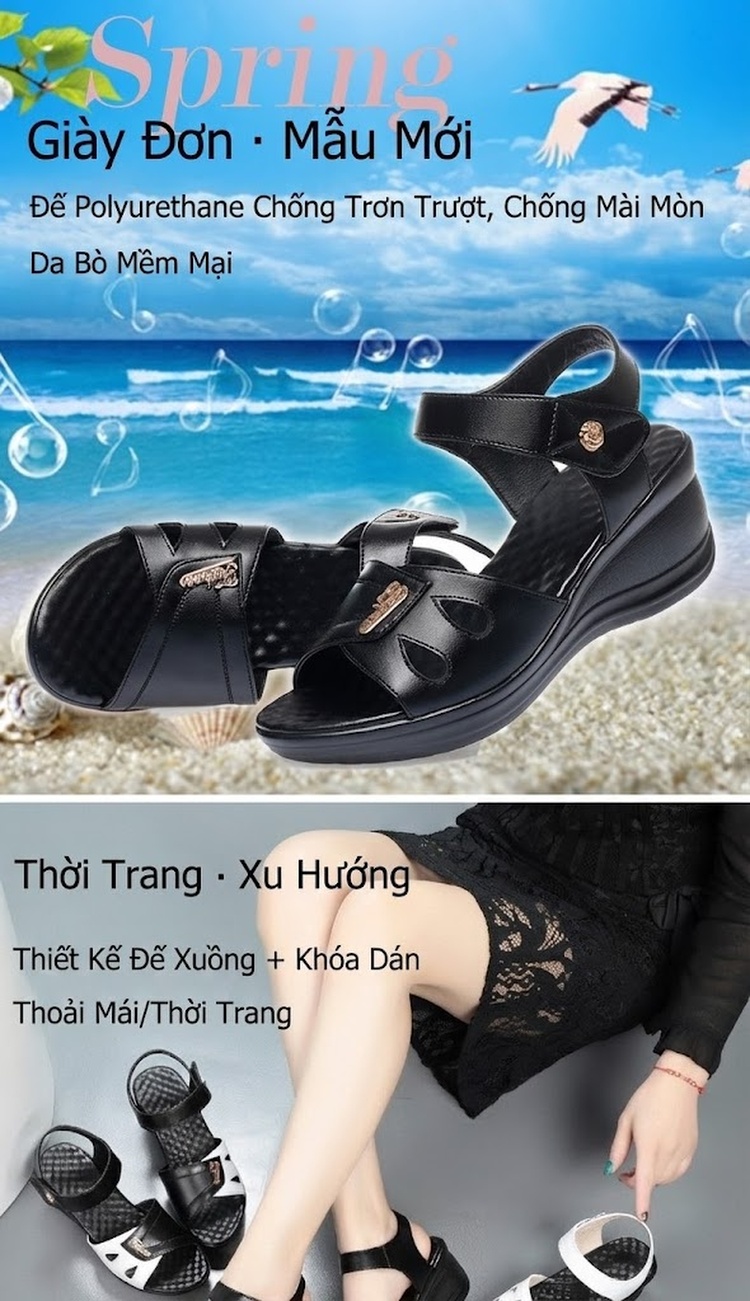 Dép Sandal Nữ Quai Ngang Đế Xuồng Da Bóng Đế Cao 4cm - 5cm Màu Đen, Trắng, Đỏ chi tiết 1