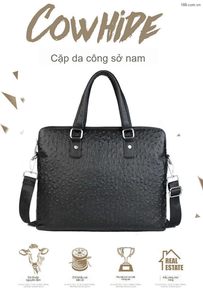Túi Xách Công Sở Nam Da Thật Đeo Chéo, Xách Tay Thời Trang Màu Đen chi tiết 1