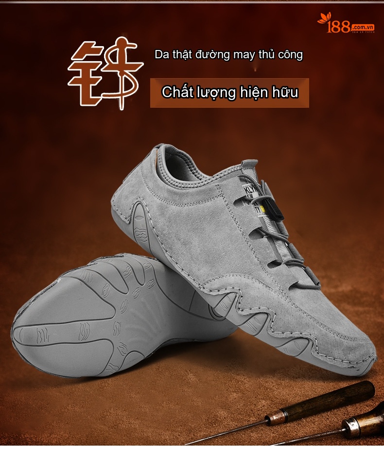 Giày Lười Nam Da Mờ Dáng Thể Thao Chiều Cao Đế Khoảng 2cm Màu Kem, Xám chi tiết 1