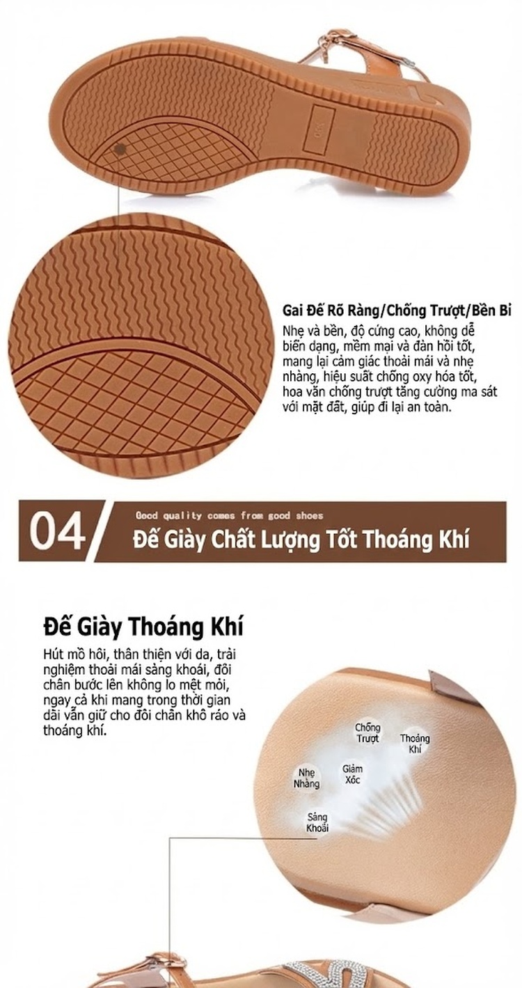 Dép Sandal Nữ Đế Xuồng Quai Hậu Mềm Mại Thoải Mái Đế Cao 4cm - 5cm Màu Be, Đen, Nâu chi tiết 11