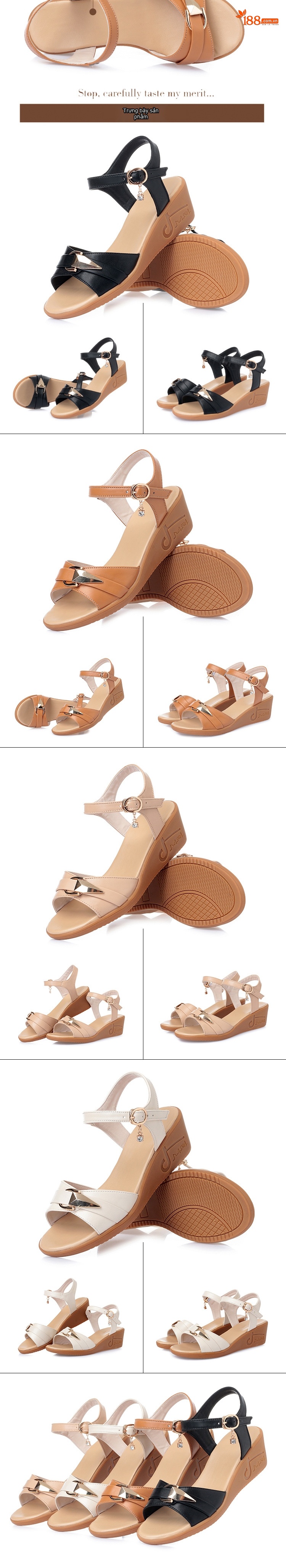 Dép Sandal Nữ Đế Xuồng Quai Hậu Mềm Mại Thoải Mái Đế Cao 4cm - 5cm Màu Be, Đen, Nâu chi tiết 12