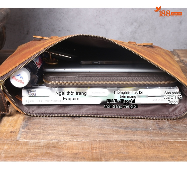 Túi Đựng Tài Liệu/Laptop Nam Nữ Da Bò Thủ Công Cỡ Lớn Màu Nâu, Đen chi tiết 21