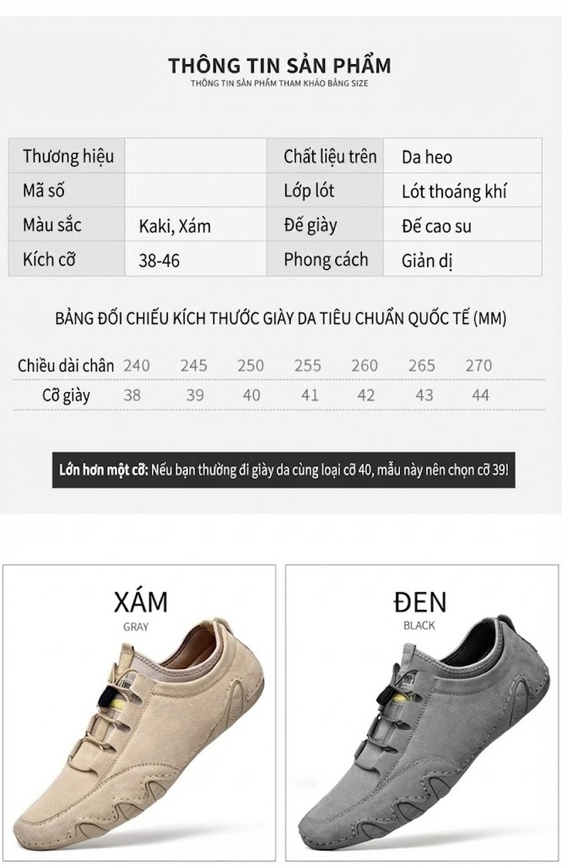Giày Lười Nam Da Mờ Dáng Thể Thao Chiều Cao Đế Khoảng 2cm Màu Kem, Xám chi tiết 6