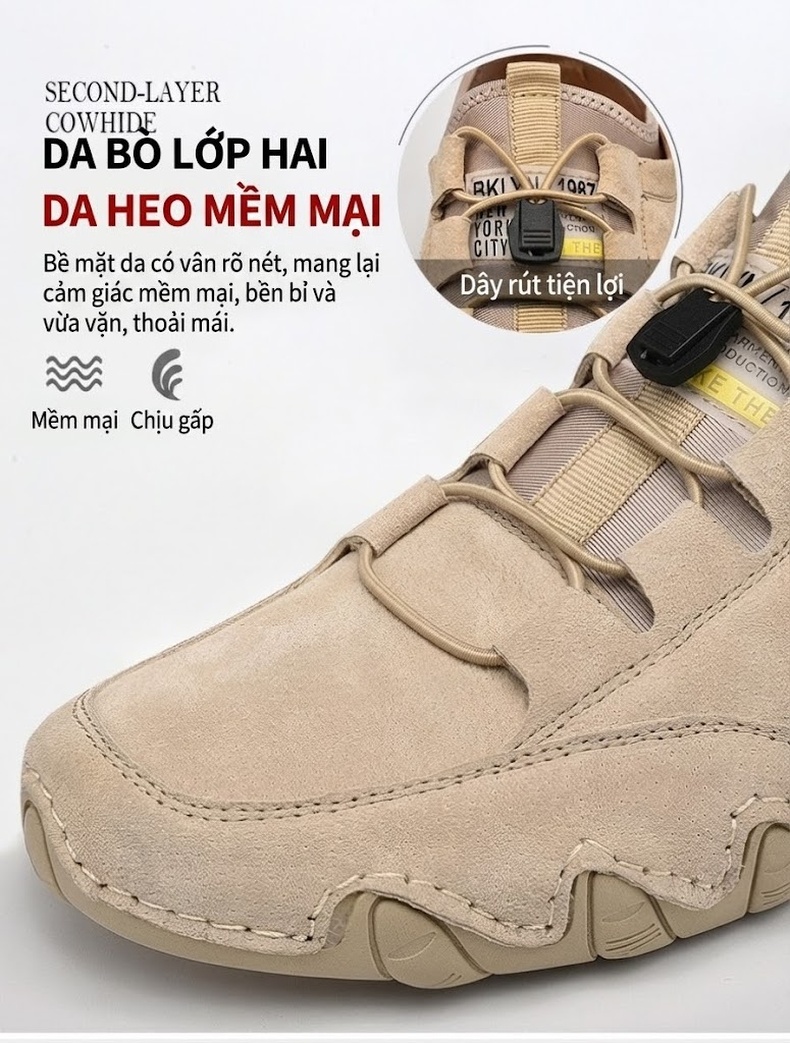Giày Lười Nam Da Mờ Dáng Thể Thao Chiều Cao Đế Khoảng 2cm Màu Kem, Xám chi tiết 11
